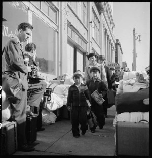 1942 1942 The US Interns 120000 Japanese Americans_San_Francisco_California__Many_news_photographers_were_present_for_the_first_contingent_of_evacuee